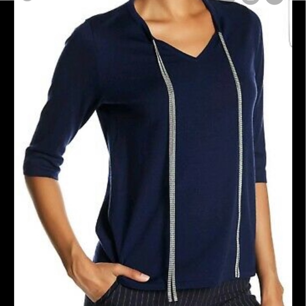 LAFAYETTE 148 Wool Sweater Black With Silver tie Size P
